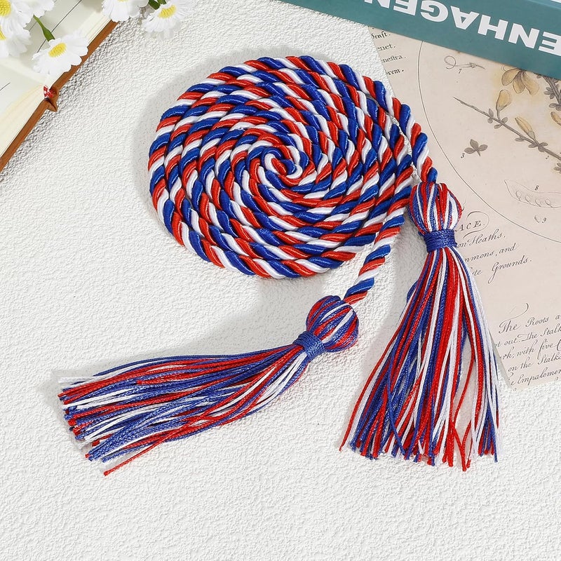 Leislam Graduation Honor Cords, Blue Red White Honor Cords, 2025 Graduation Cords with Tassel, Grad Cords, 67" Long Braided Cords for Bachelor Gown Graduation Decorations for Student Master Doctoral - Image 3